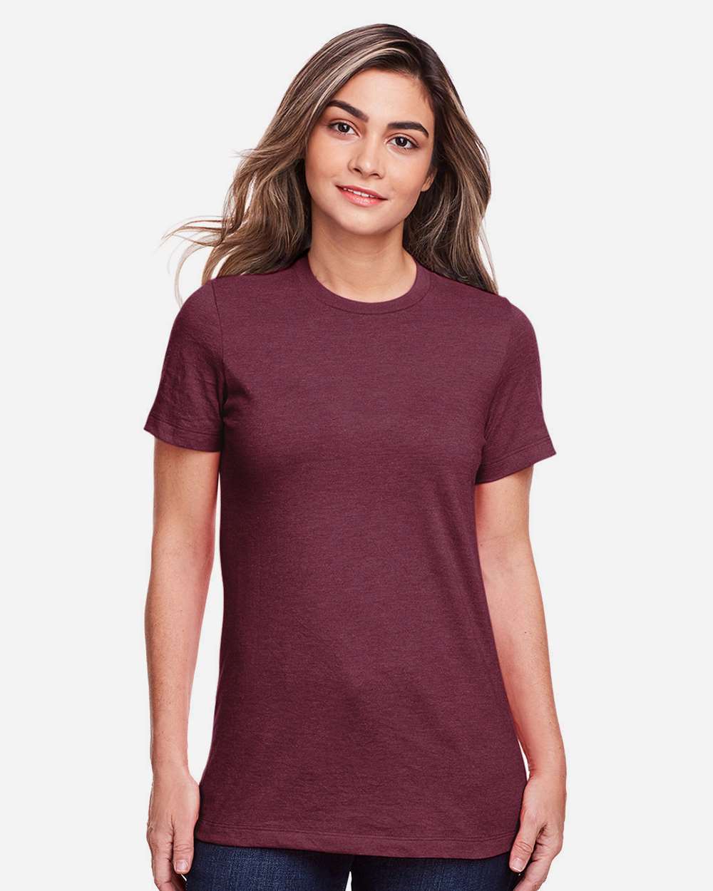 Women's Softstyle® CVC T-Shirt - OnModelFront - B00360533 - Maroon Mist