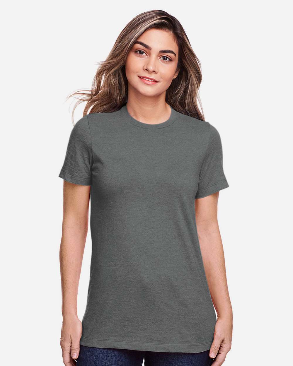 Women's Softstyle® CVC T-Shirt - OnModelFront - B00360583 - Gunmetal