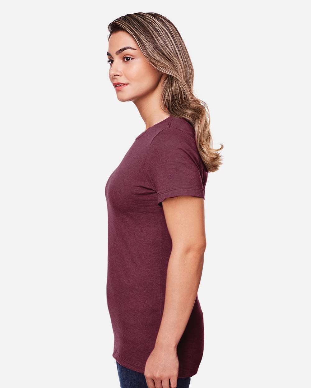 Women's Softstyle® CVC T-Shirt - OnModelSide - B00360533 - Maroon Mist