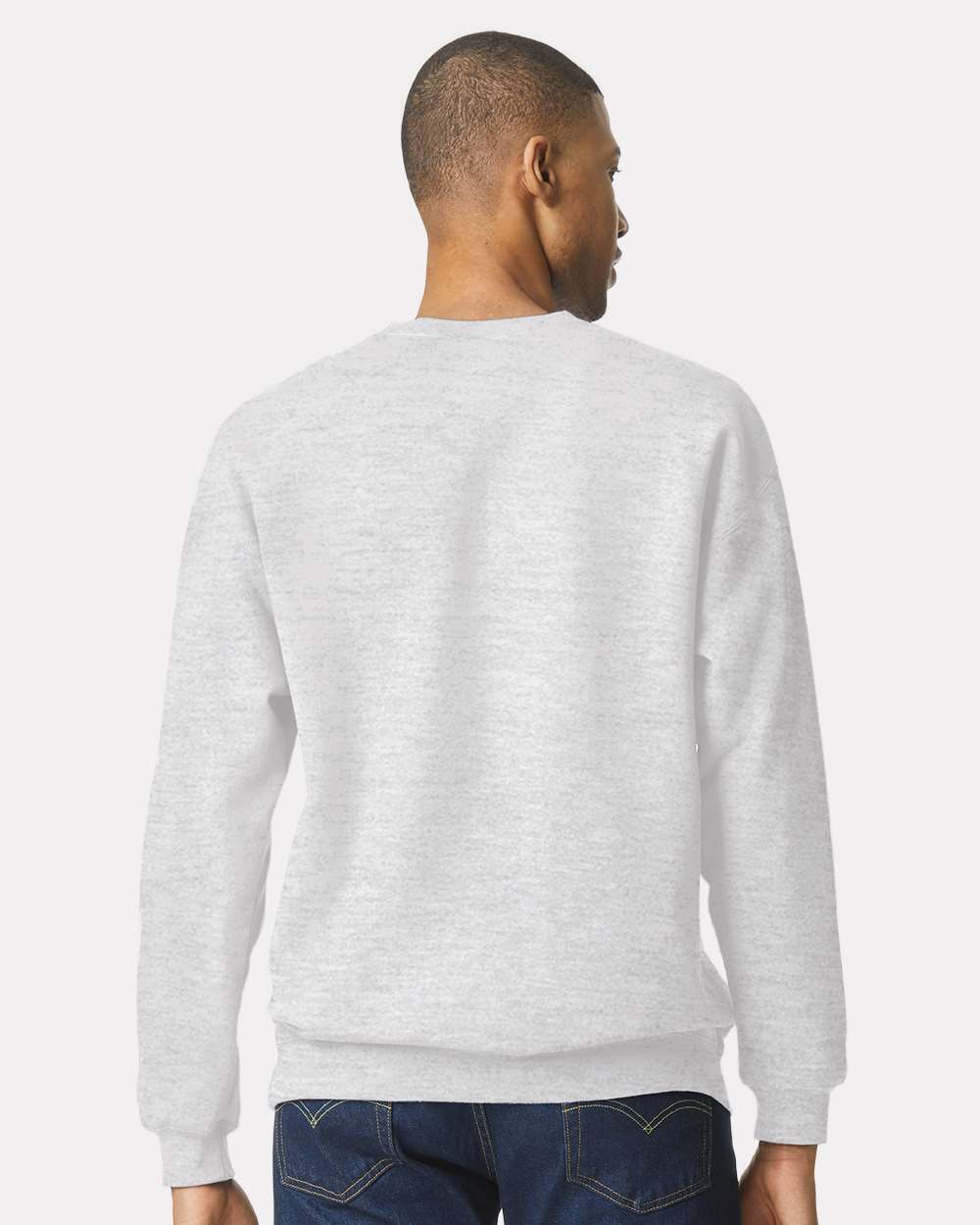 Unisex Softstyle® Midweight Crewneck Sweatshirt - OnModelBack - B24060033 - Ash Grey