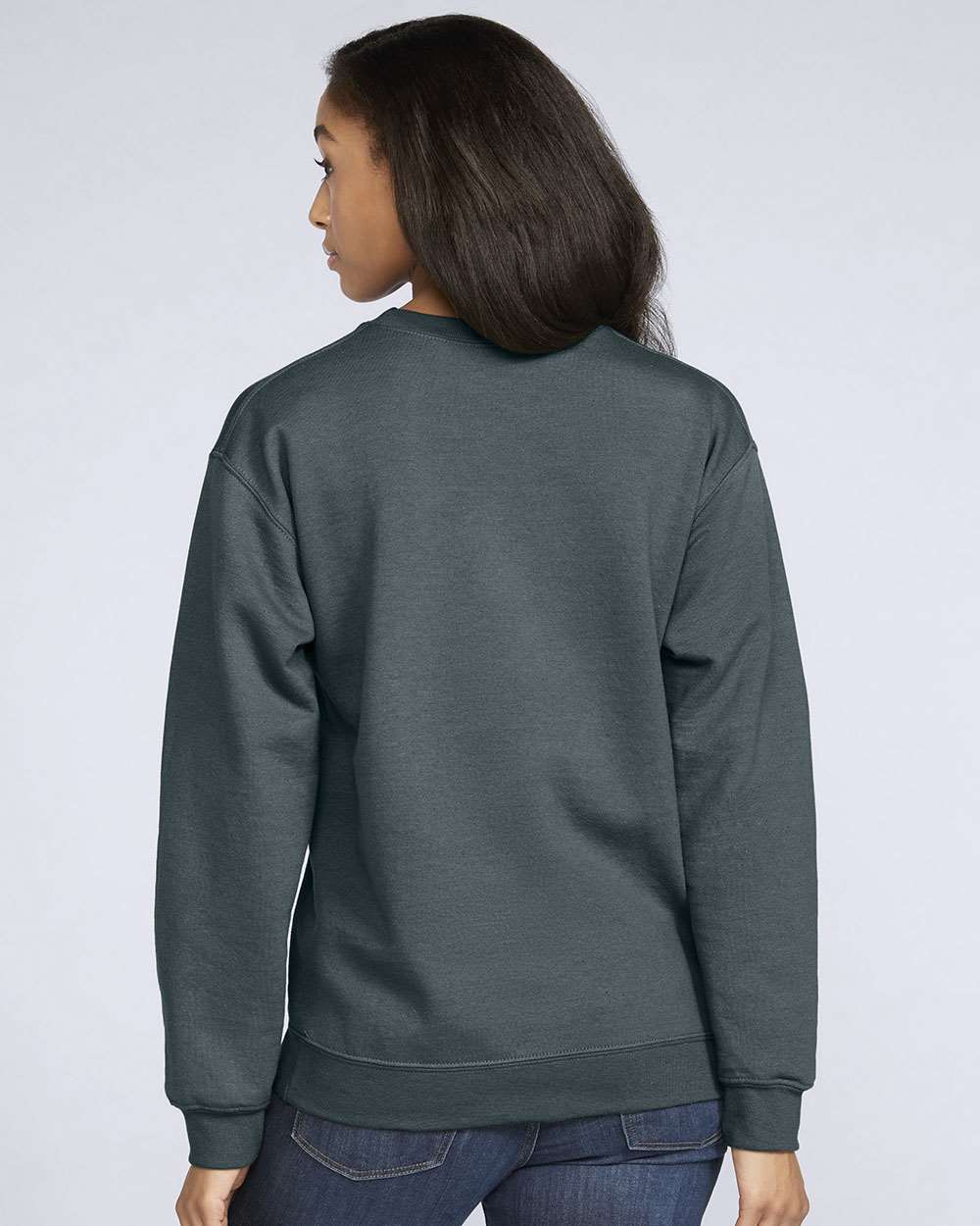 Unisex Softstyle® Midweight Crewneck Sweatshirt - OnModelBack - B24060493 - Dark Heather