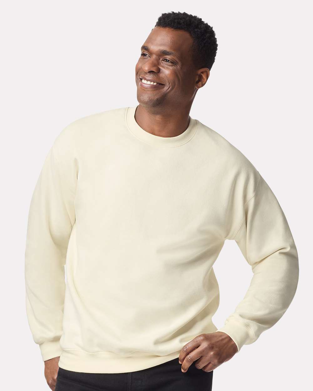 Unisex Softstyle® Midweight Crewneck Sweatshirt - OnModelFront - B24060023 - Off White