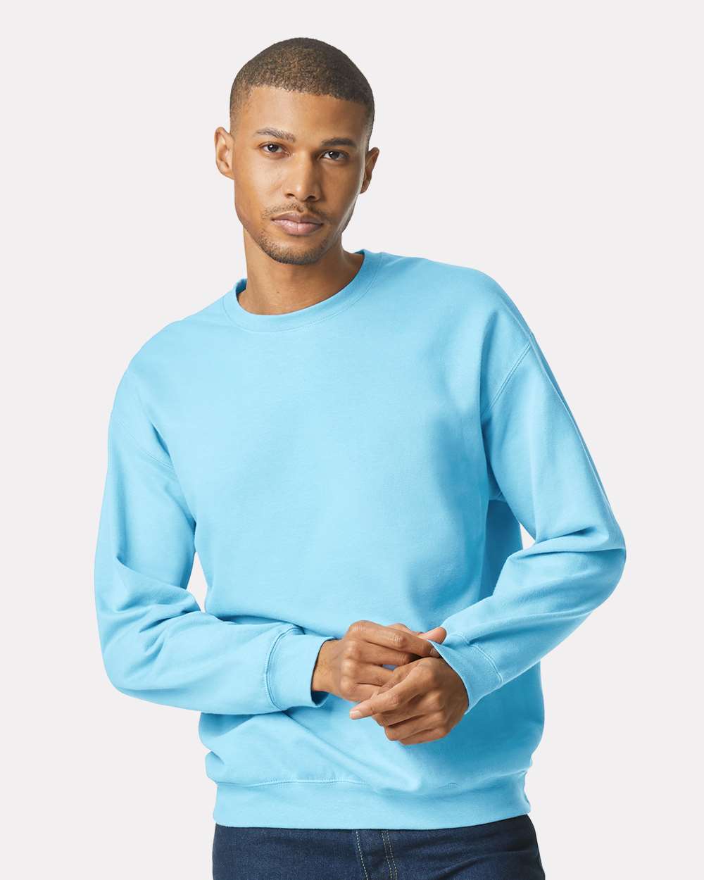 Unisex Softstyle® Midweight Crewneck Sweatshirt - OnModelFront - B24060253 - Sky