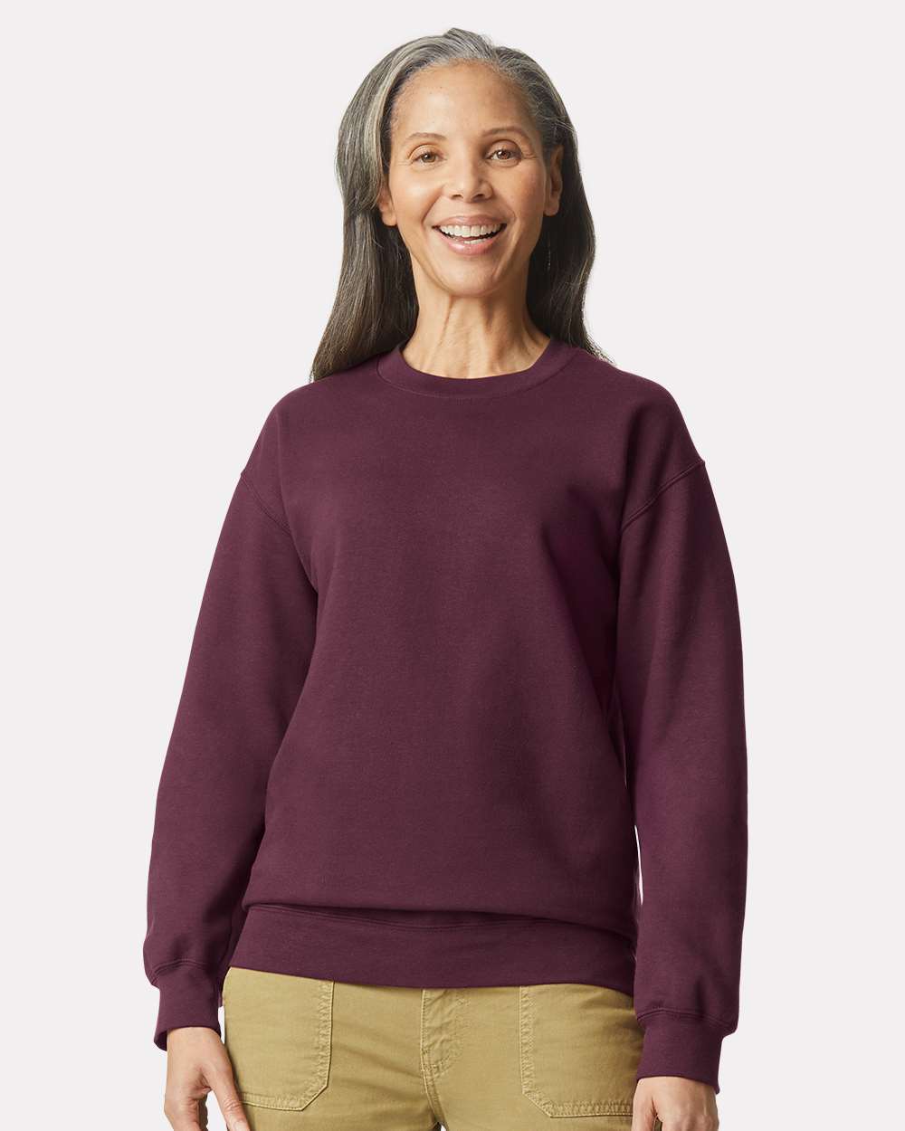 Unisex Softstyle® Midweight Crewneck Sweatshirt - OnModelFront - B24060403 - Maroon
