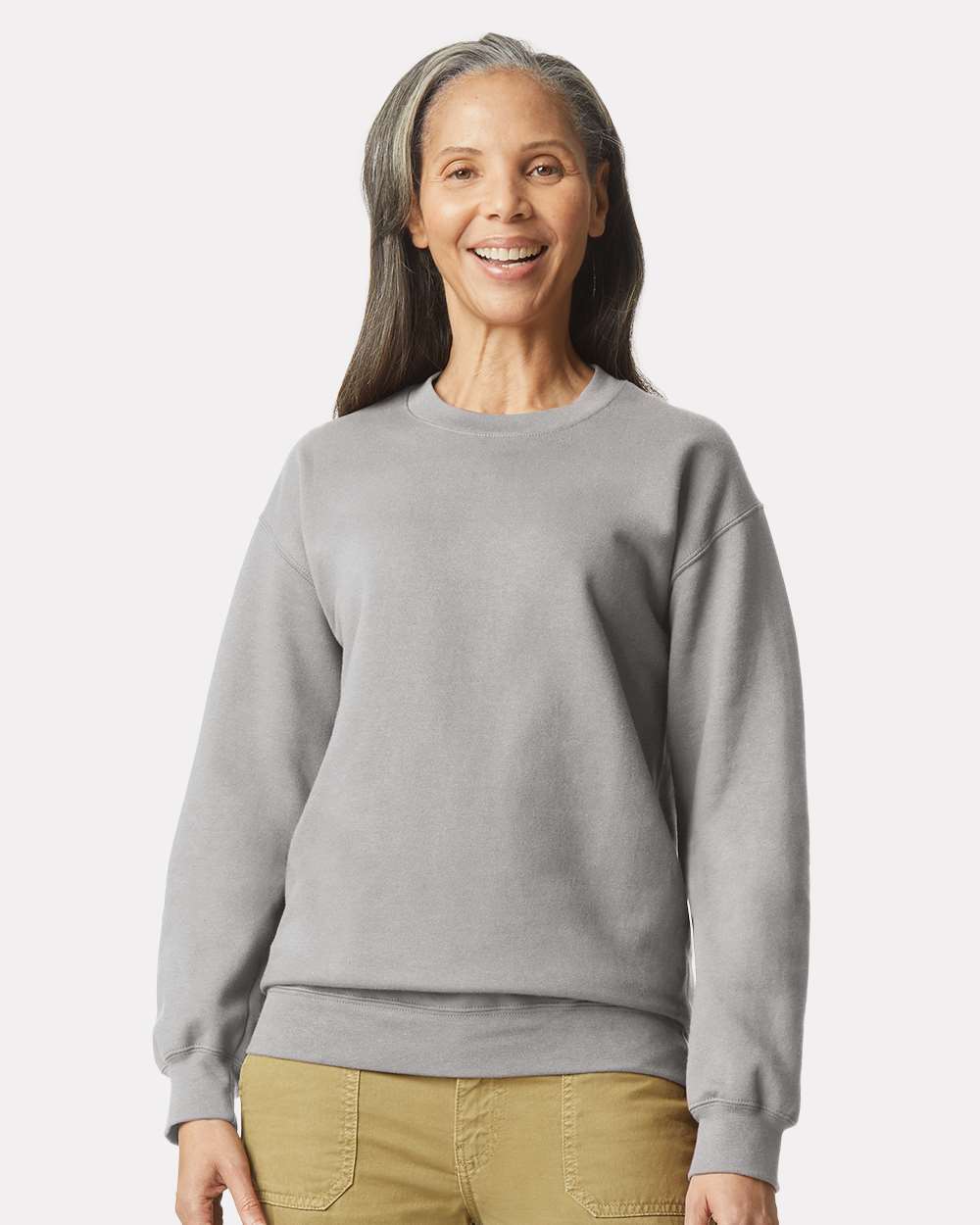 Unisex Softstyle® Midweight Crewneck Sweatshirt - OnModelFront - B24060413 - Cement