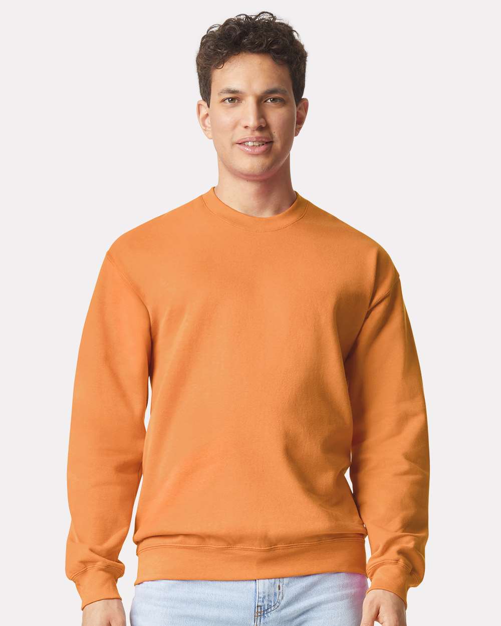 Unisex Softstyle® Midweight Crewneck Sweatshirt - OnModelFront - B24060423 - Tangerine