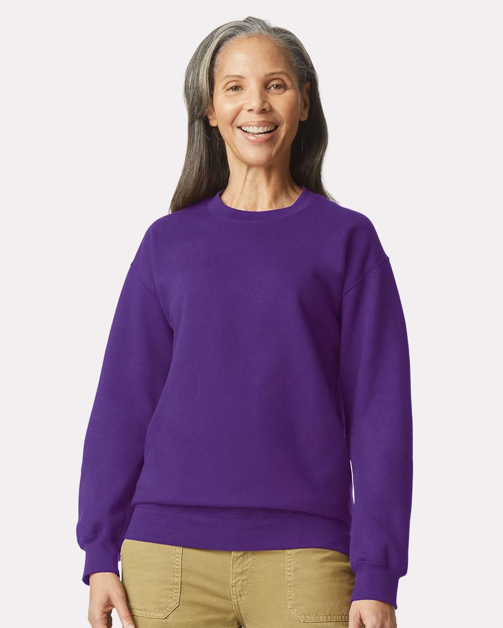 Unisex Softstyle® Midweight Crewneck Sweatshirt - OnModelFront - B24060433 - Purple