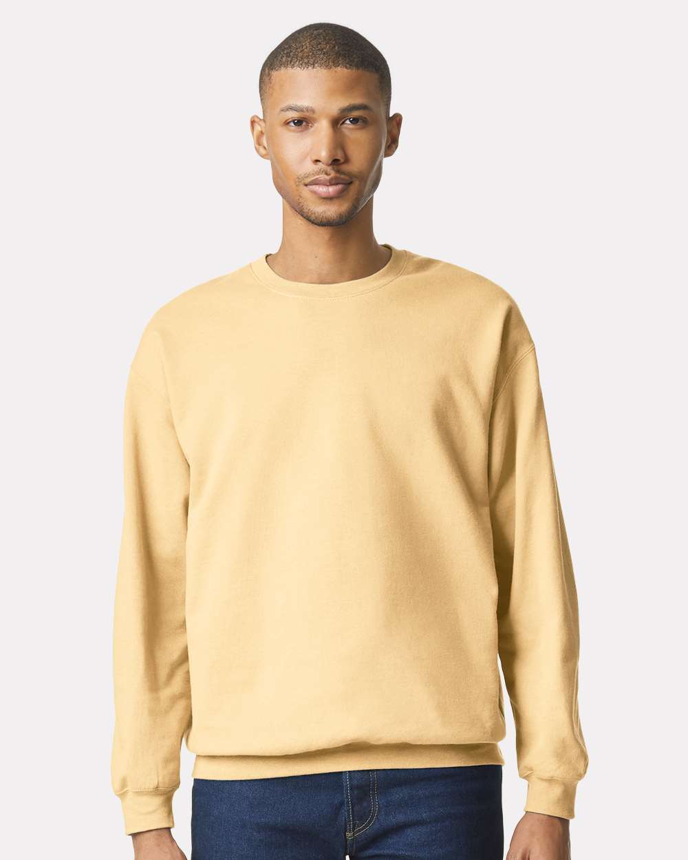 Unisex Softstyle® Midweight Crewneck Sweatshirt - OnModelFront - B24060443 - Yellow Haze