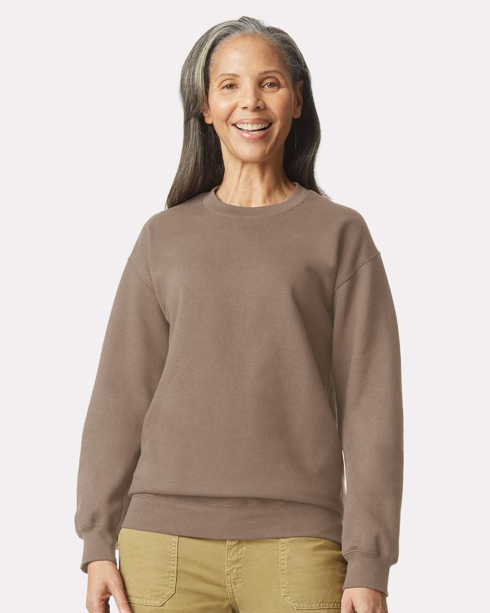 Unisex Softstyle® Midweight Crewneck Sweatshirt - OnModelFront - B24060453 - Brown Savana