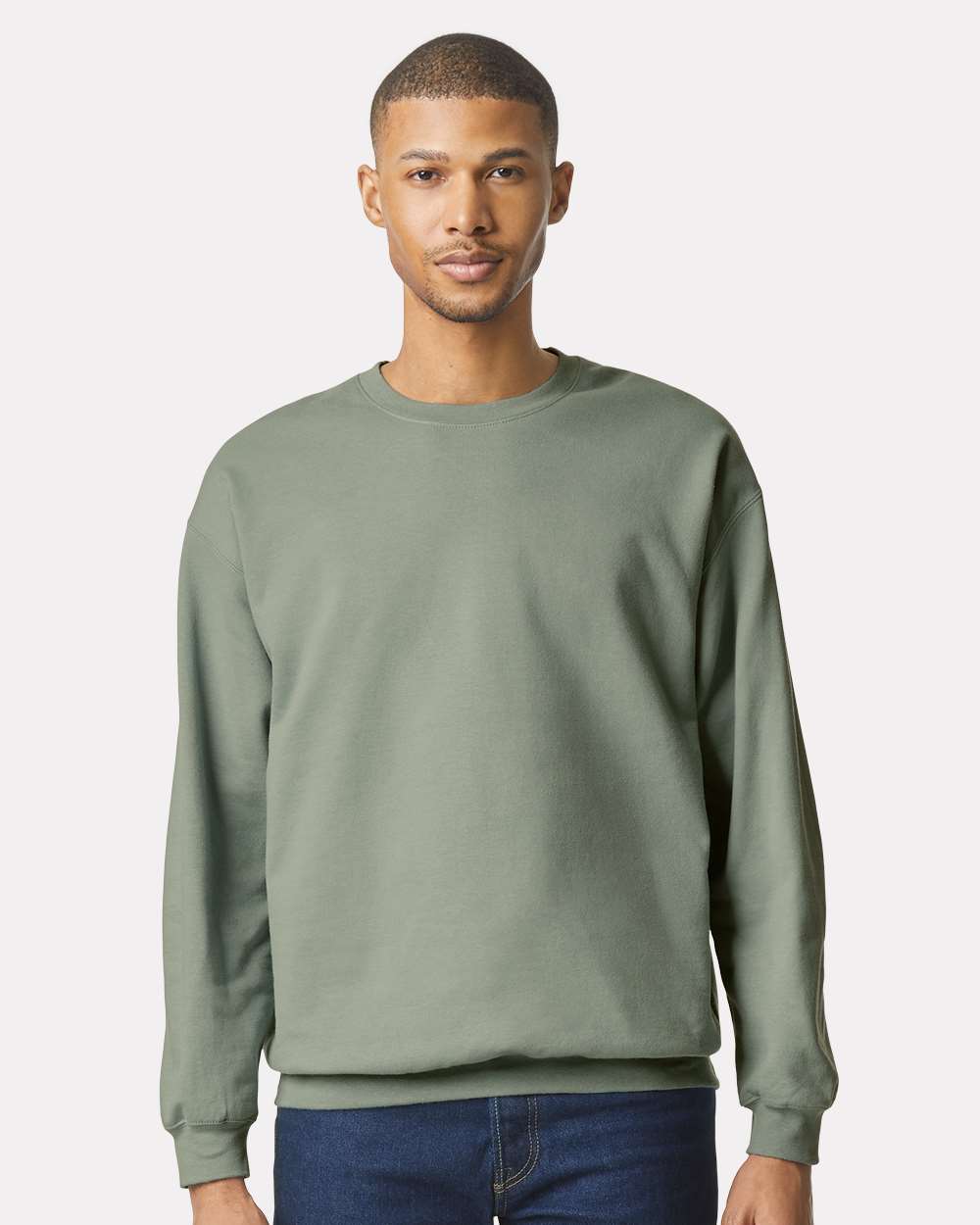 Unisex Softstyle® Midweight Crewneck Sweatshirt - OnModelFront - B24060463 - Sage
