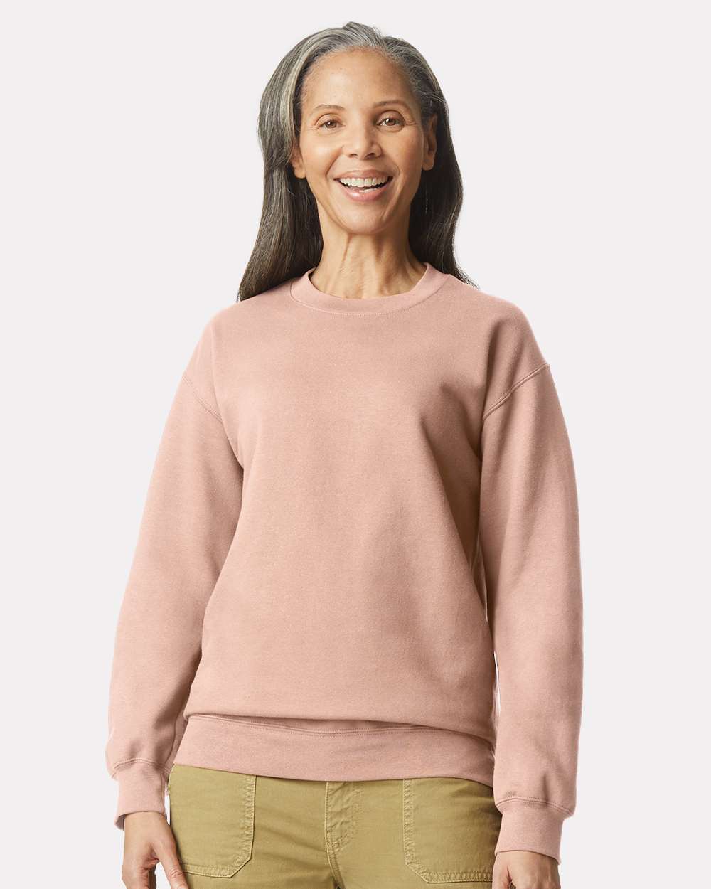 Unisex Softstyle® Midweight Crewneck Sweatshirt - OnModelFront - B24060473 - Dusty Rose