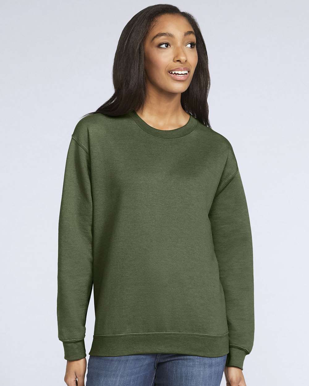 Unisex Softstyle® Midweight Crewneck Sweatshirt - OnModelFront - B24060533 - Military Green