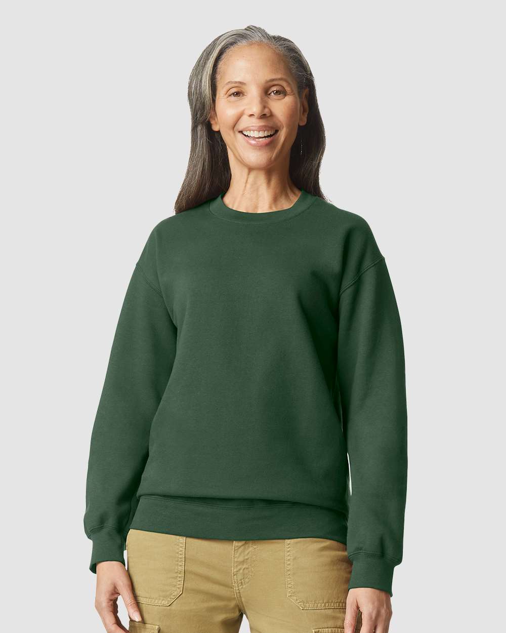 Unisex Softstyle® Midweight Crewneck Sweatshirt - OnModelFront - B24060543 - Forest Green