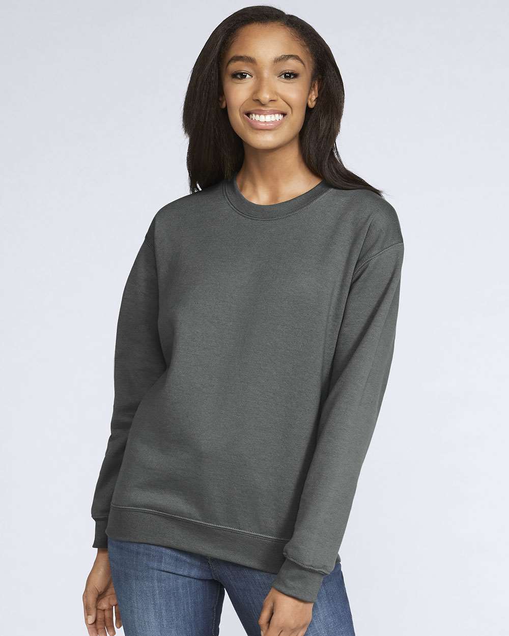 Unisex Softstyle® Midweight Crewneck Sweatshirt - OnModelFront - B24060563 - Charcoal