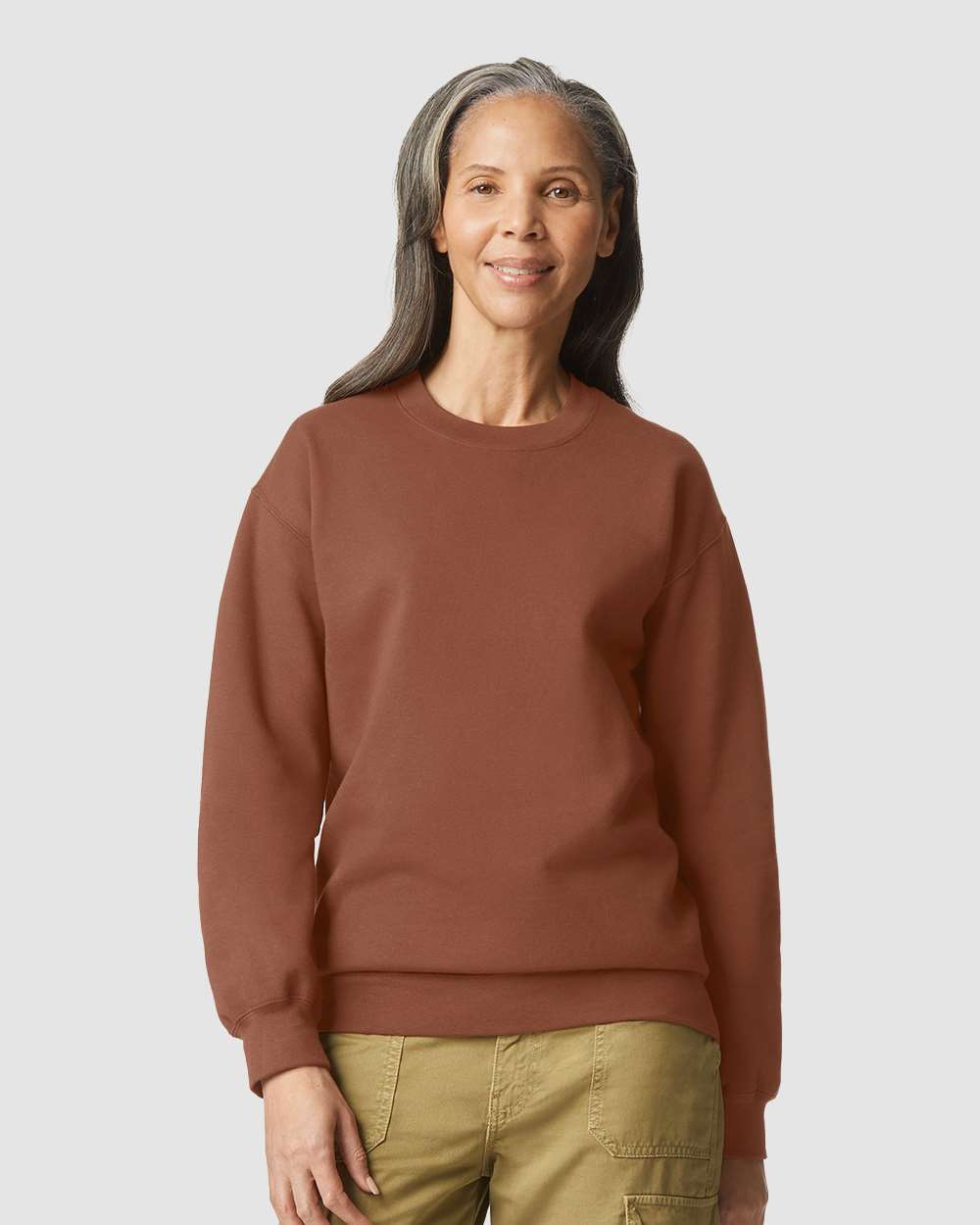 Unisex Softstyle® Midweight Crewneck Sweatshirt - OnModelFront - B24060603 - Cocoa