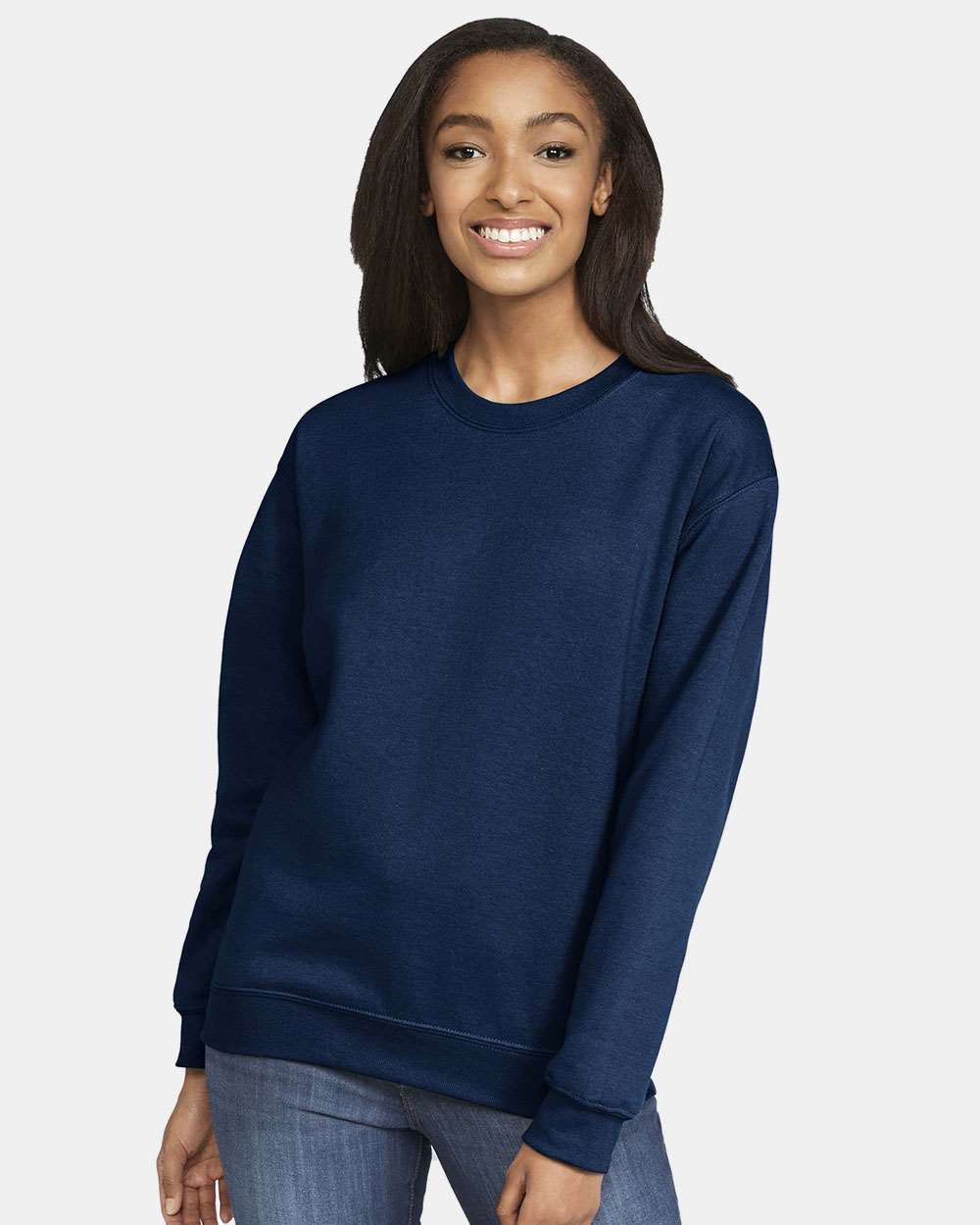 Unisex Softstyle® Midweight Crewneck Sweatshirt - OnModelFront - B24060653 - Navy