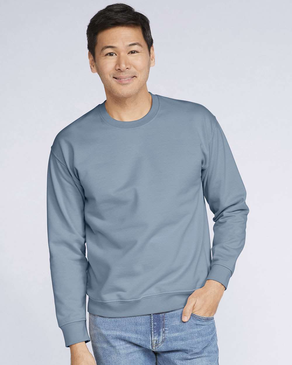 Unisex Softstyle® Midweight Crewneck Sweatshirt - OnModelFront - B24060703 - Stone Blue