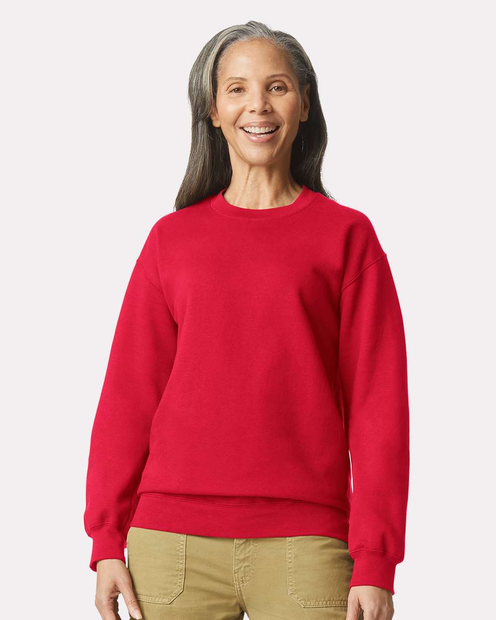Unisex Softstyle® Midweight Crewneck Sweatshirt - OnModelFront - B24060713 - Red