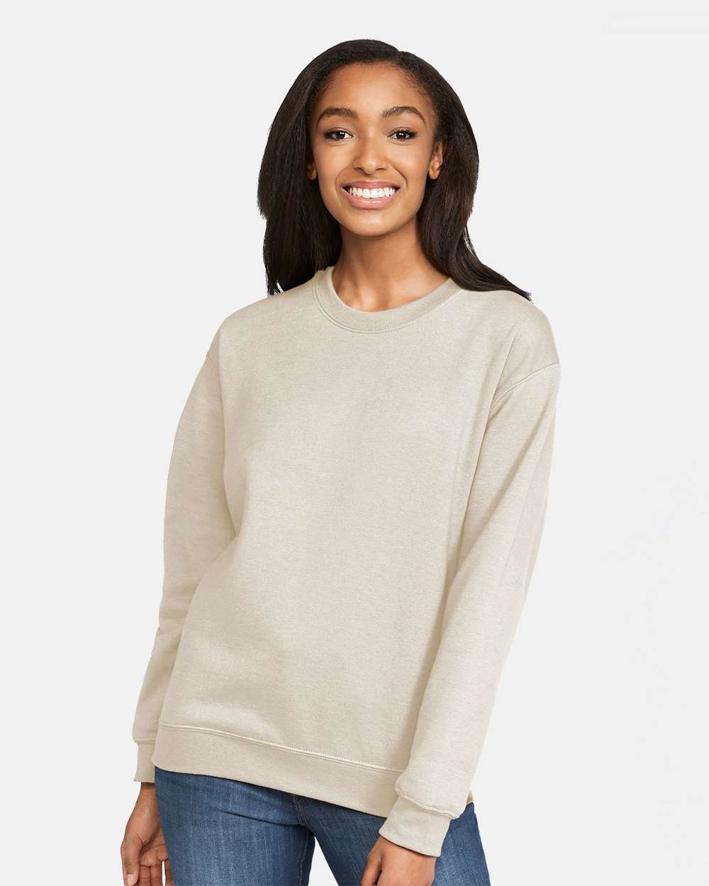 Unisex Softstyle® Midweight Crewneck Sweatshirt - OnModelFront - B24060753 - Sand