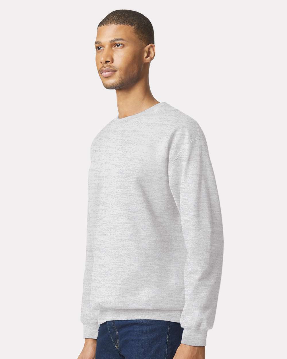 Unisex Softstyle® Midweight Crewneck Sweatshirt - OnModelSide - B24060033 - Ash Grey