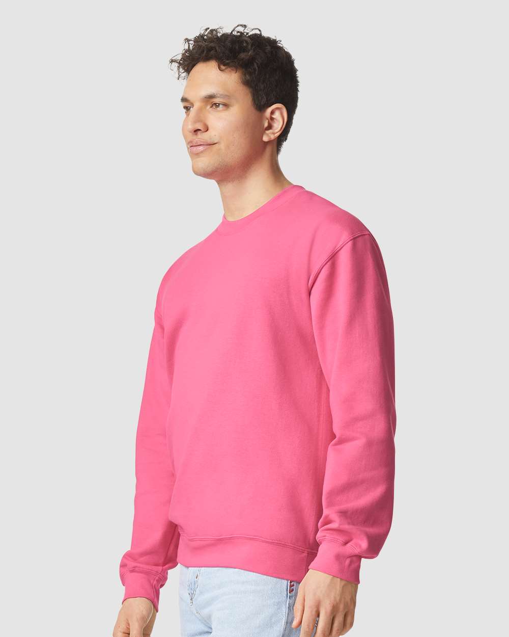 Unisex Softstyle® Midweight Crewneck Sweatshirt - OnModelSide - B24060303 - Pink Lemonade