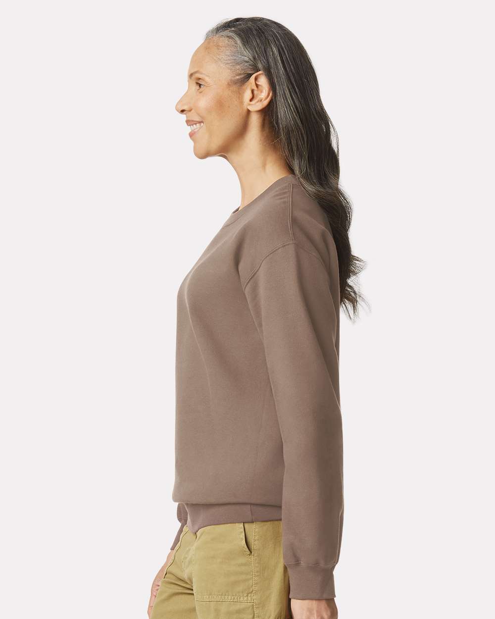 Unisex Softstyle® Midweight Crewneck Sweatshirt - OnModelSide - B24060453 - Brown Savana