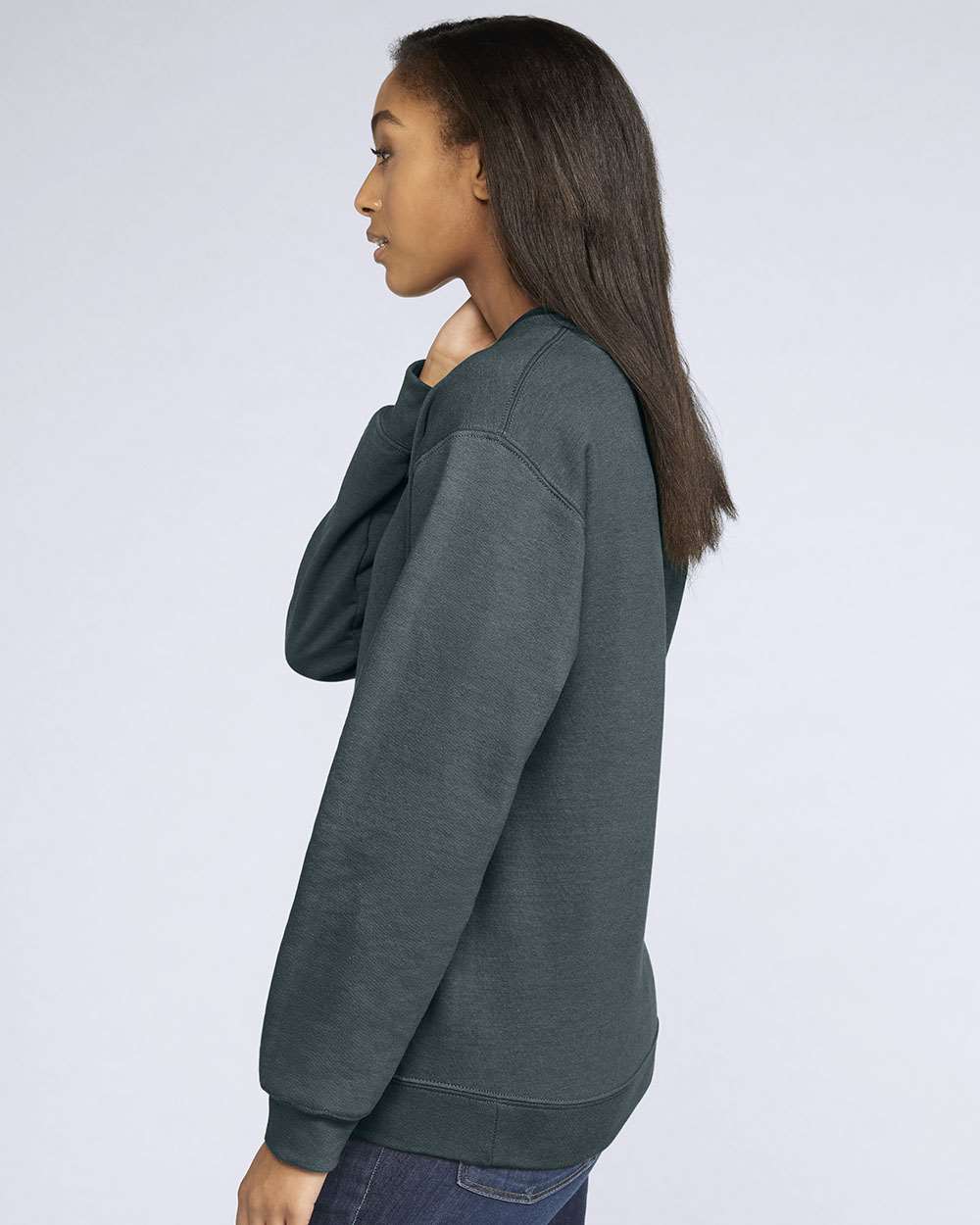 Unisex Softstyle® Midweight Crewneck Sweatshirt - OnModelSide - B24060493 - Dark Heather