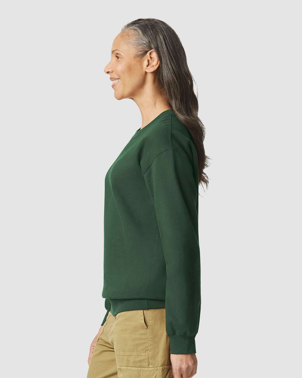Unisex Softstyle® Midweight Crewneck Sweatshirt - OnModelSide - B24060543 - Forest Green