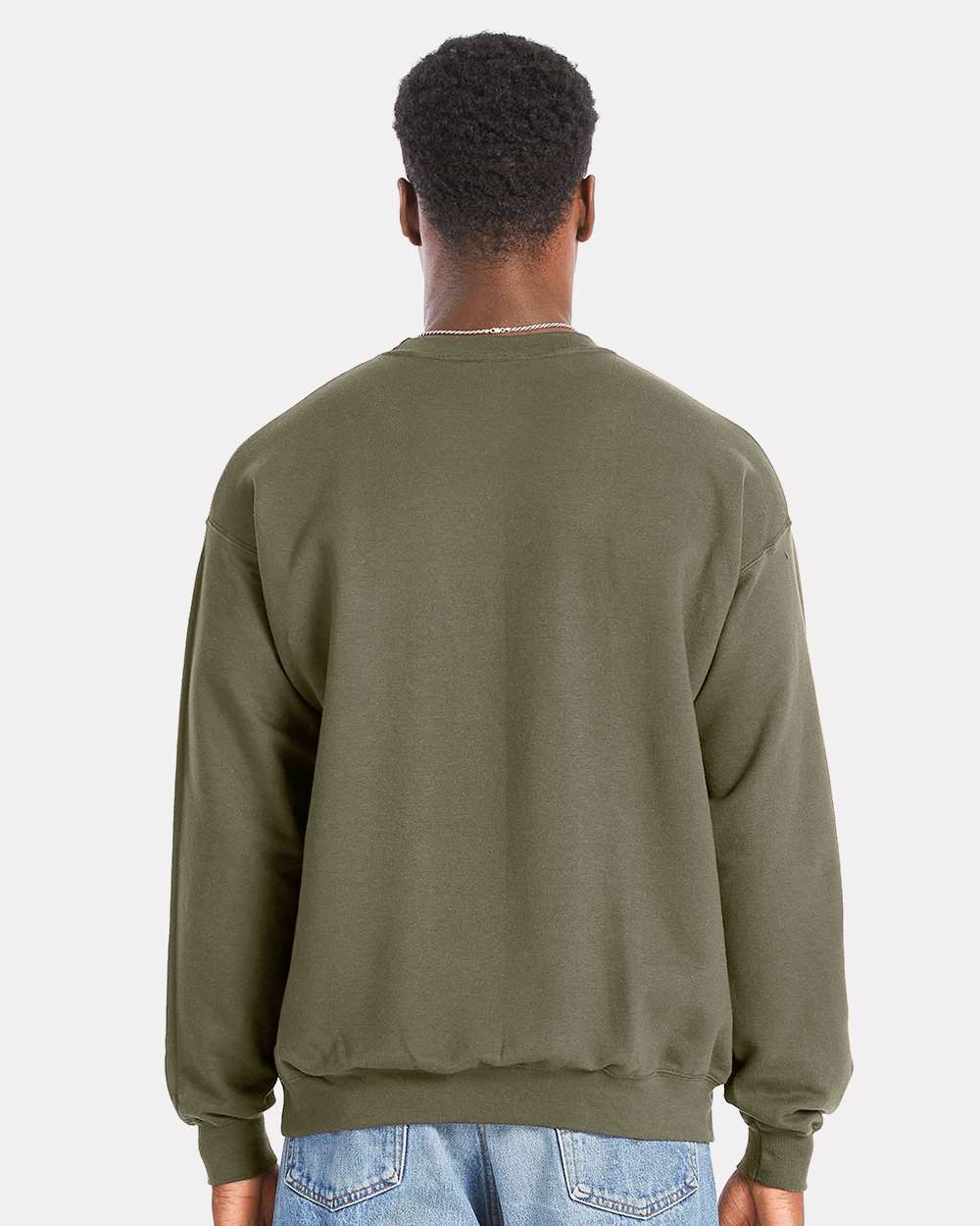 Unisex Perfect Sweats Crewneck Sweatshirt - OnModelBack - B02800643 - Fatigue Green