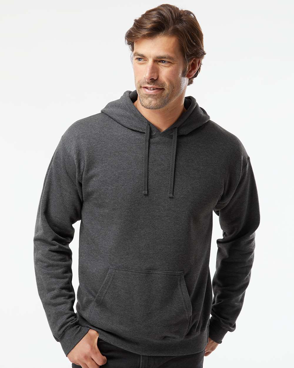 Unisex Perfect Sweats Hooded Sweatshirt - OnModelFront - B02900093 - Charcoal Heather