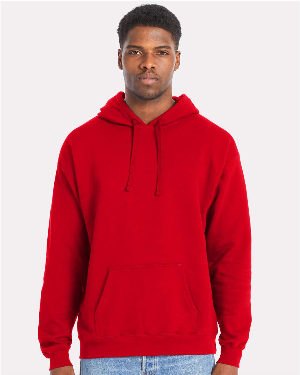 Unisex Perfect Sweats Hooded Sweatshirt - OnModelFront - B02900103 - Athletic Red