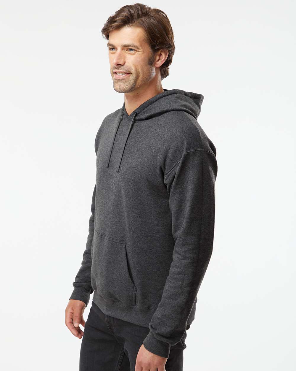 Unisex Perfect Sweats Hooded Sweatshirt - OnModelSide - B02900093 - Charcoal Heather