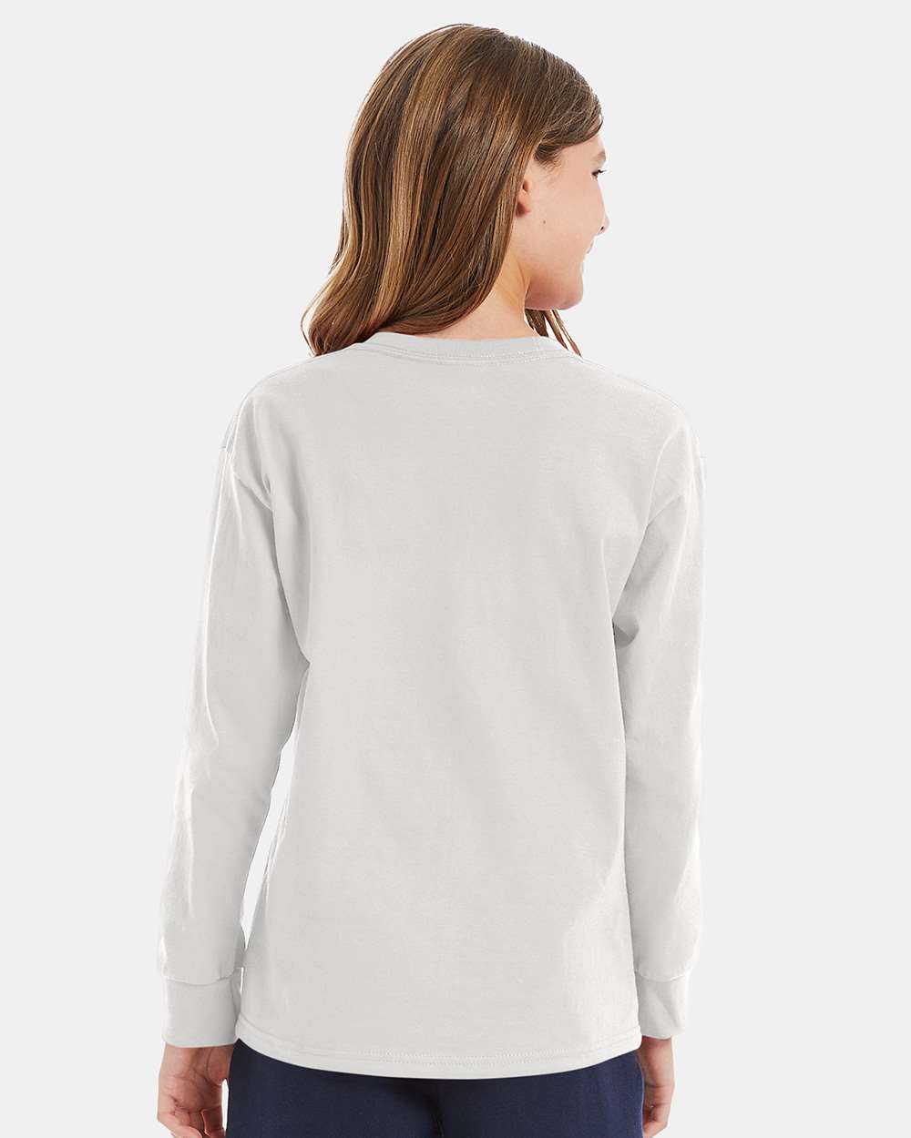 Youth Authentic Long Sleeve T-Shirt - OnModelBack - B34000002 - White