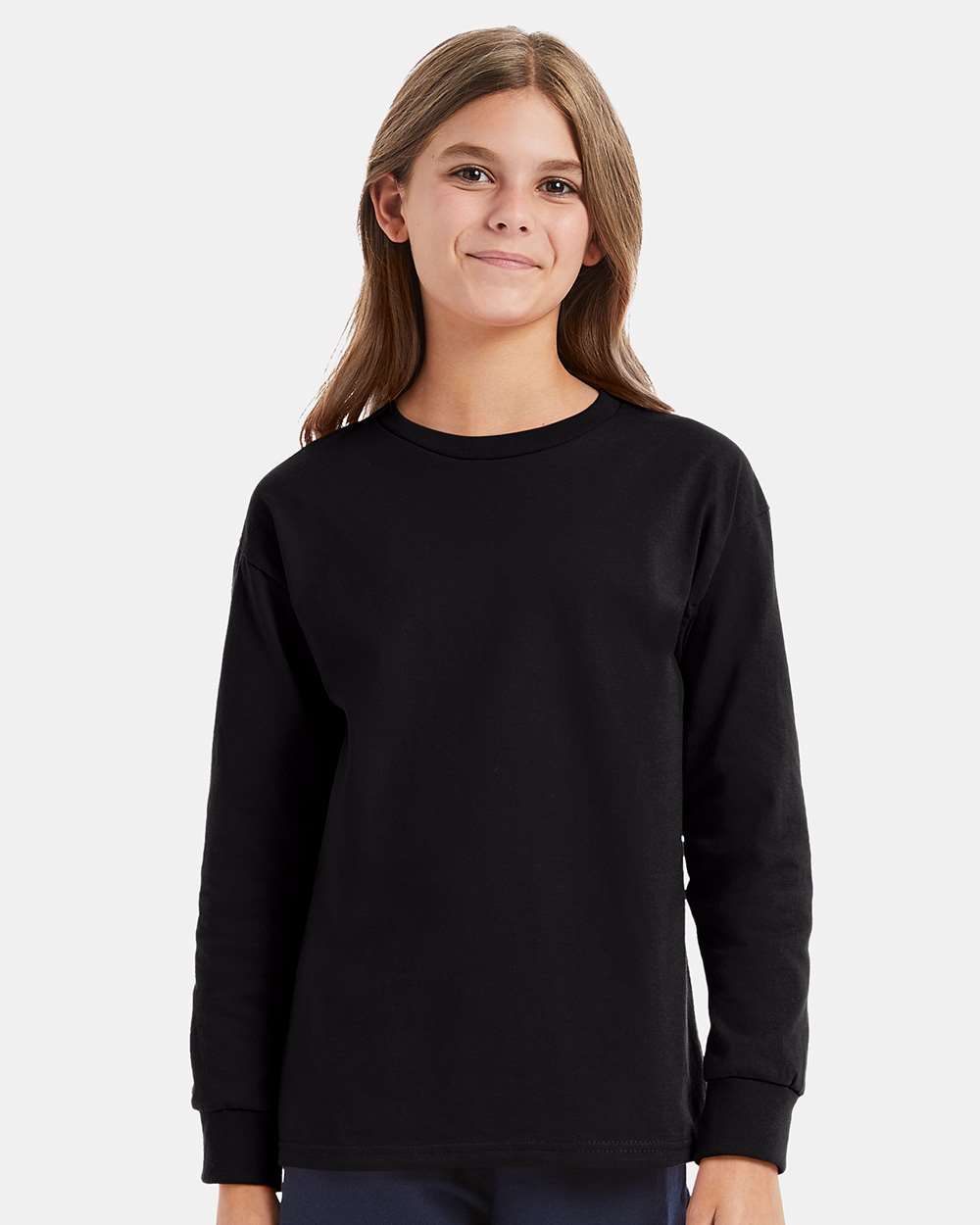 Youth Authentic Long Sleeve T-Shirt - OnModelFront - B34000502 - Black