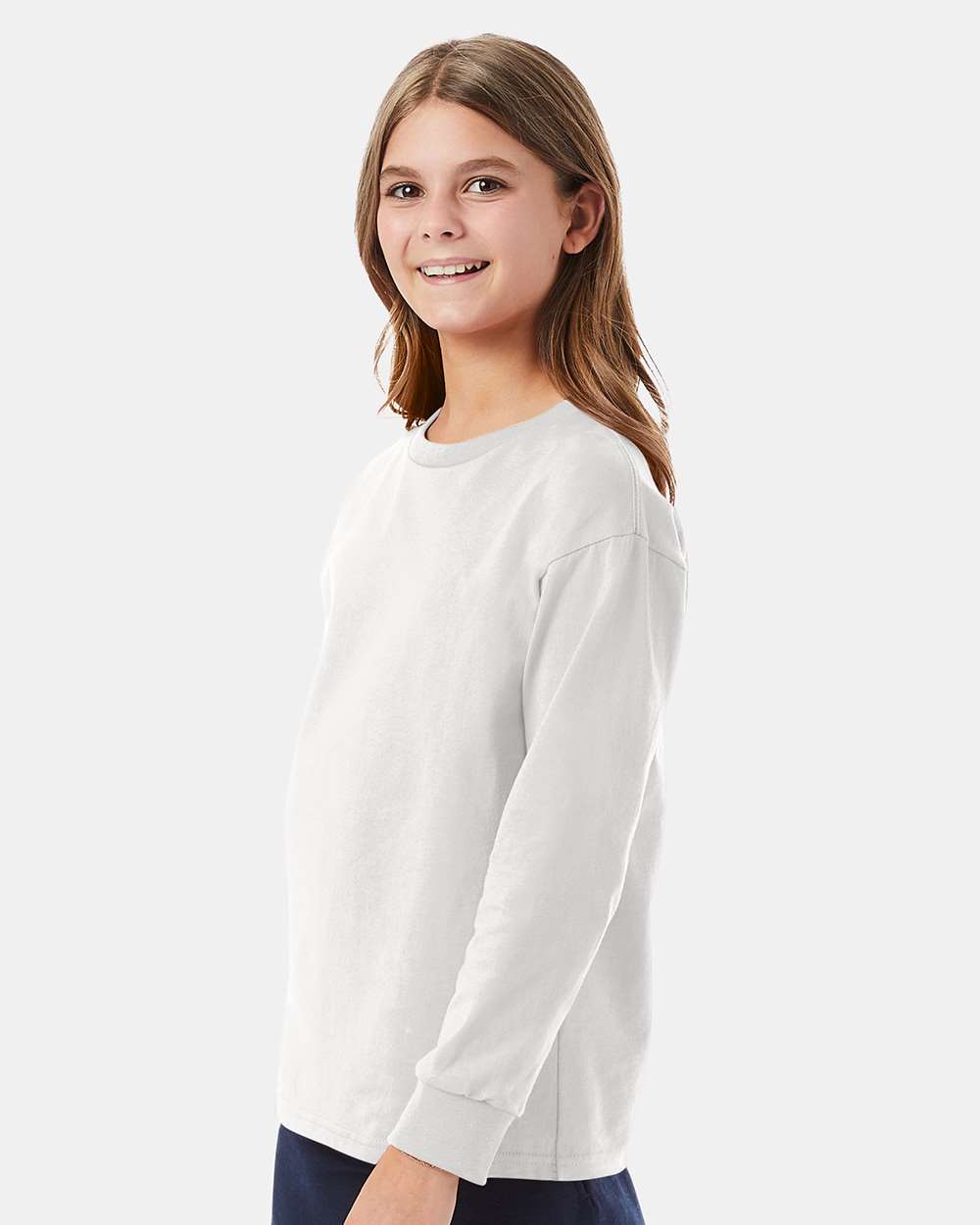 Youth Authentic Long Sleeve T-Shirt - OnModelSide - B34000002 - White