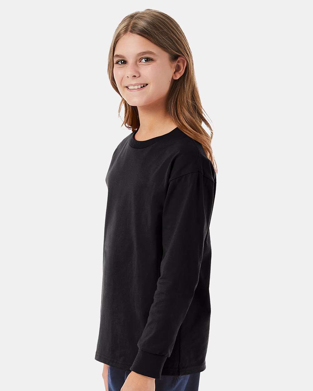 Youth Authentic Long Sleeve T-Shirt - OnModelSide - B34000502 - Black