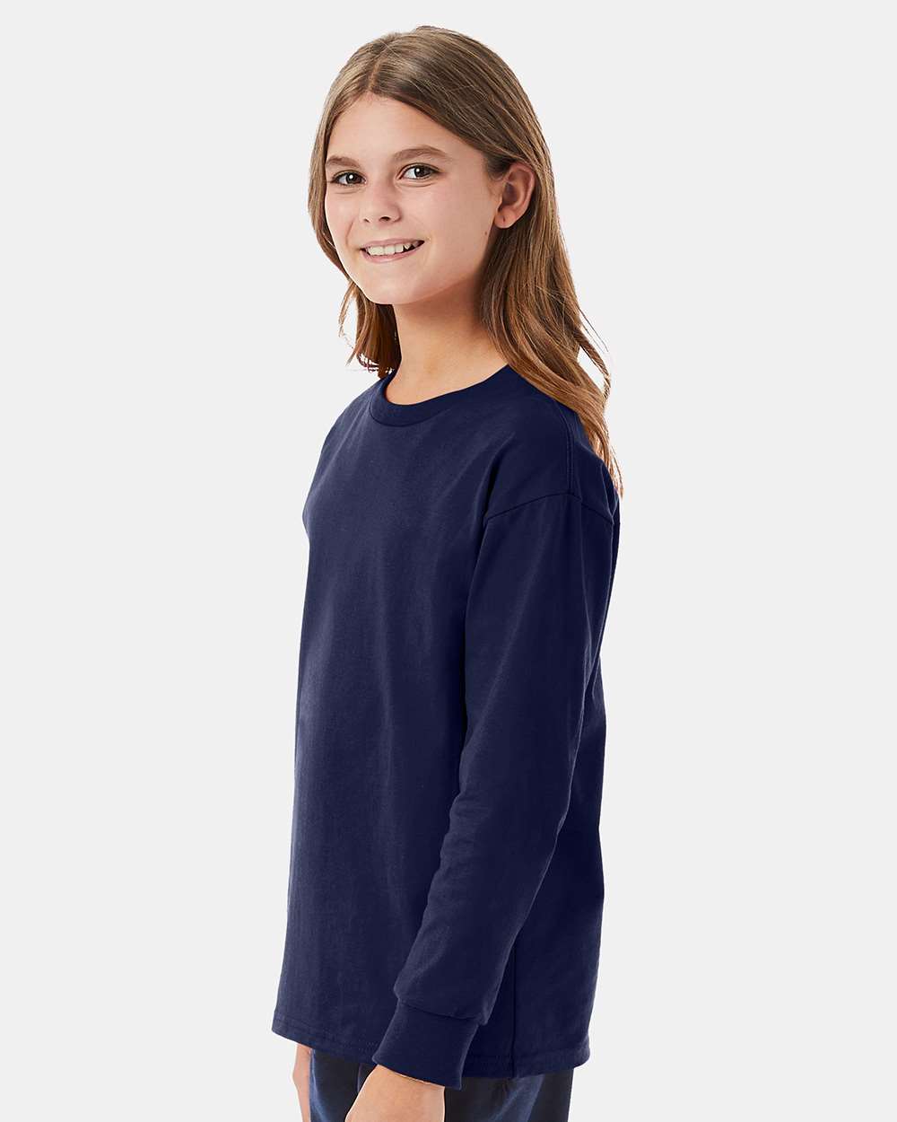 Youth Authentic Long Sleeve T-Shirt - OnModelSide - B34000653 - Navy