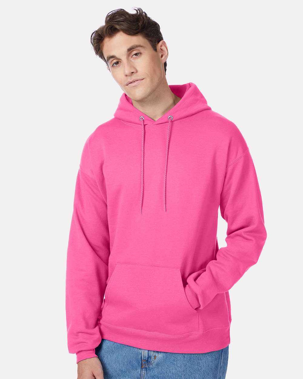 Unisex Ecosmart® Hooded Sweatshirt - OnModelFront - B22000143 - Safety Pink