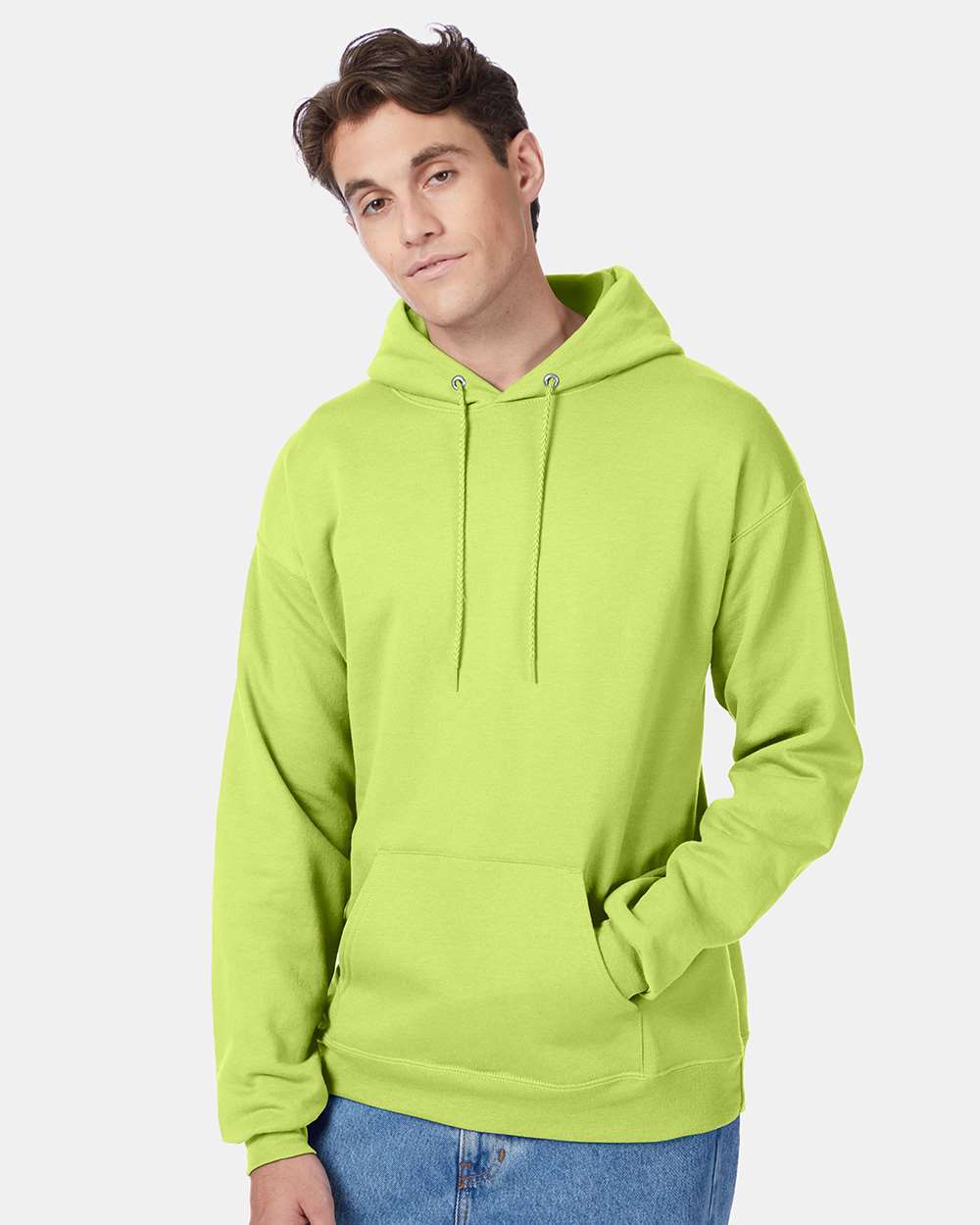 Unisex Ecosmart® Hooded Sweatshirt - OnModelFront - B22000163 - Safety Green