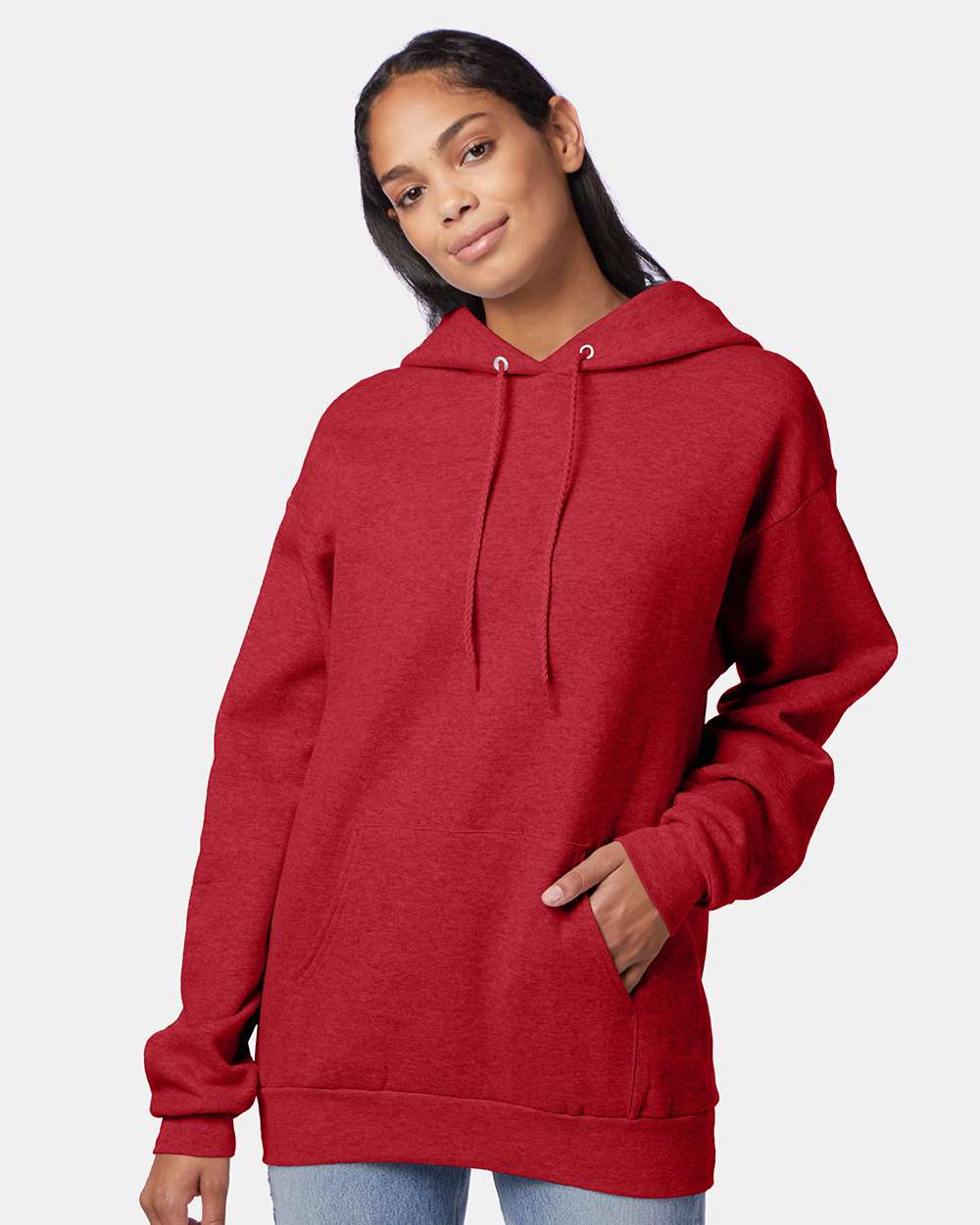 Unisex Ecosmart® Hooded Sweatshirt - OnModelFront - B22000713 - Heather Red