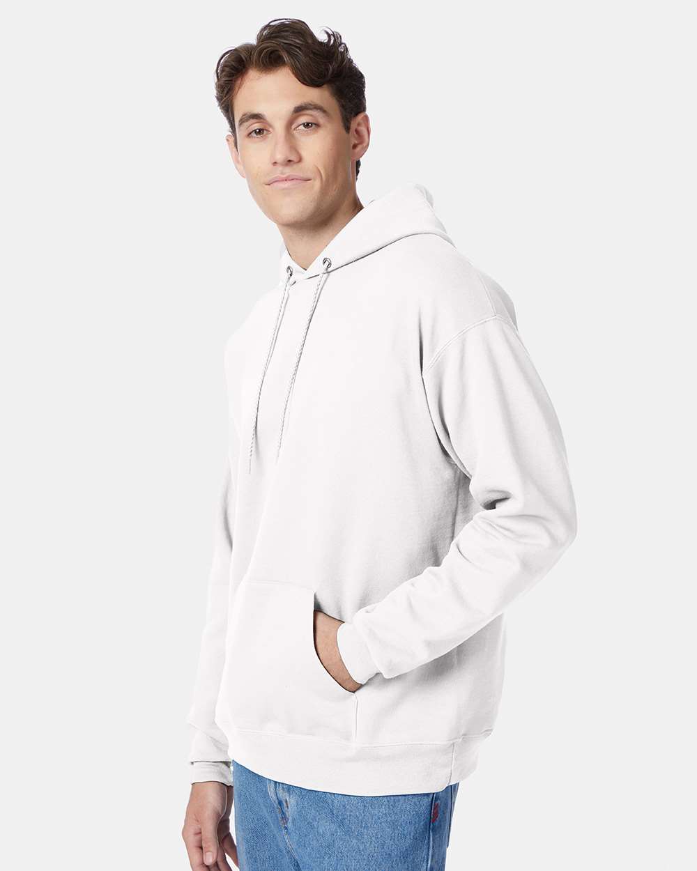Unisex Ecosmart® Hooded Sweatshirt - OnModelSide - B22000003 - White