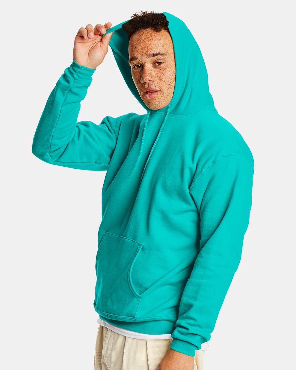 Unisex Ecosmart® Hooded Sweatshirt - OnModelSide - B22000193 - Athletic Teal