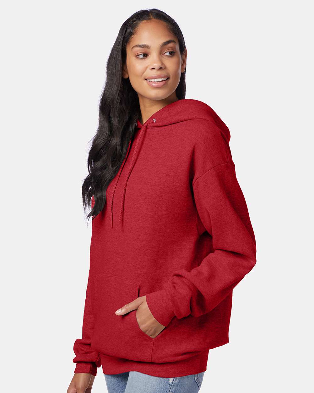 Unisex Ecosmart® Hooded Sweatshirt - OnModelSide - B22000713 - Heather Red