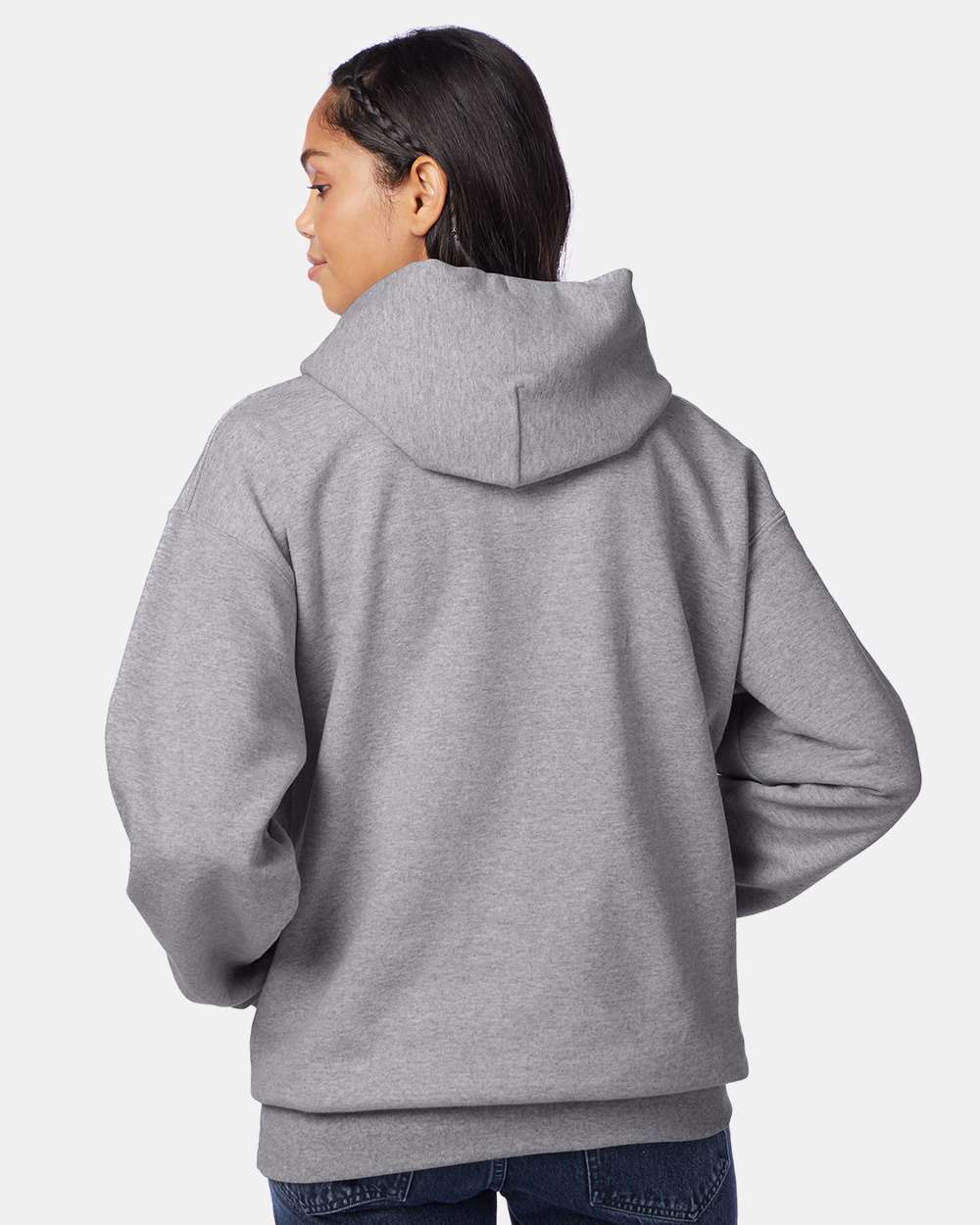 Unisex Ultimate Cotton® Hooded Sweatshirt - OnModelBack - B22200133 - Oxford Grey