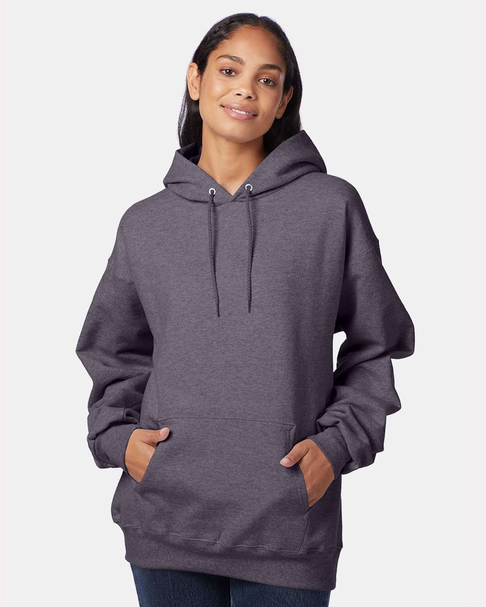 Unisex Ultimate Cotton® Hooded Sweatshirt - OnModelFront - B22200093 - Charcoal Heather