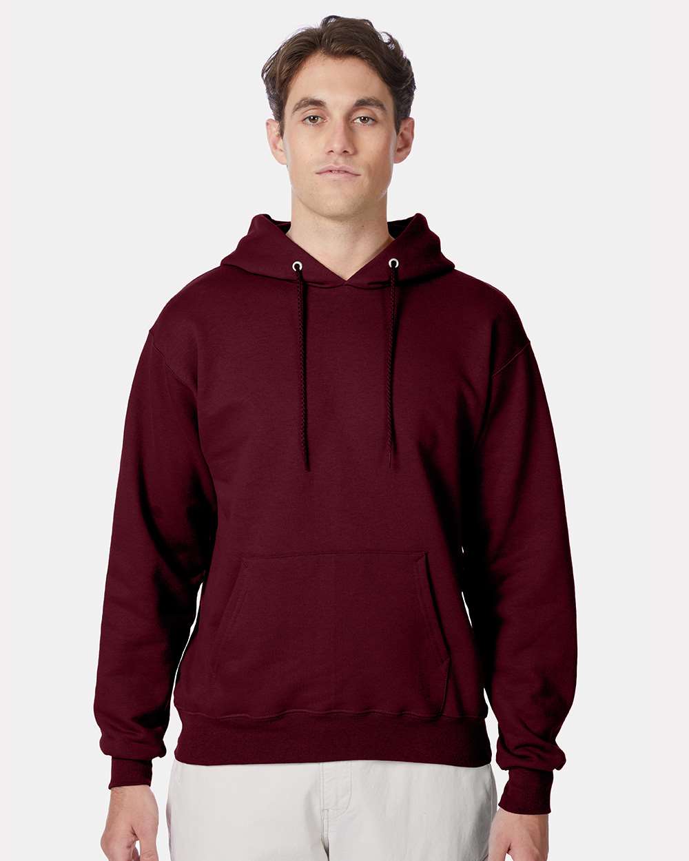 Unisex Ultimate Cotton® Hooded Sweatshirt - OnModelFront - B22200533 - Maroon