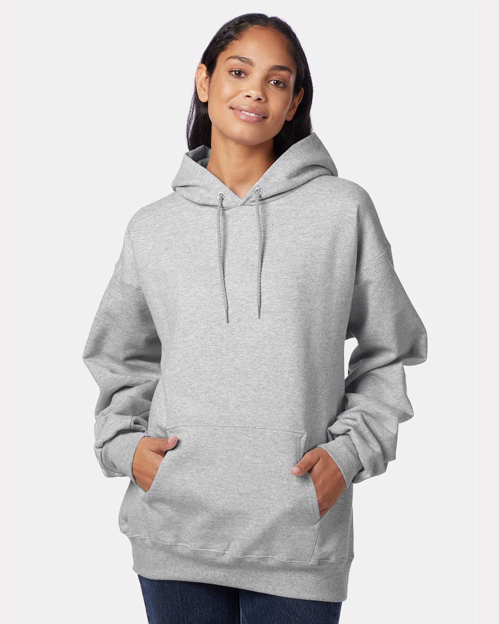 Unisex Ultimate Cotton® Hooded Sweatshirt - OnModelFront - B22200583 - Light Steel