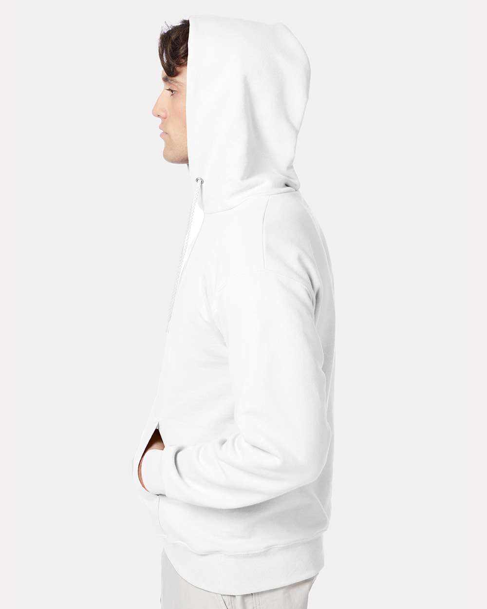 Unisex Ultimate Cotton® Hooded Sweatshirt - OnModelSide - B22200003 - White