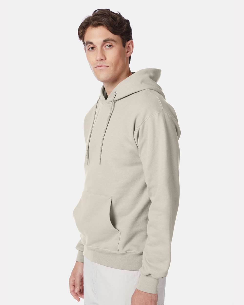 Unisex Ultimate Cotton® Hooded Sweatshirt - OnModelSide - B22200243 - Natural