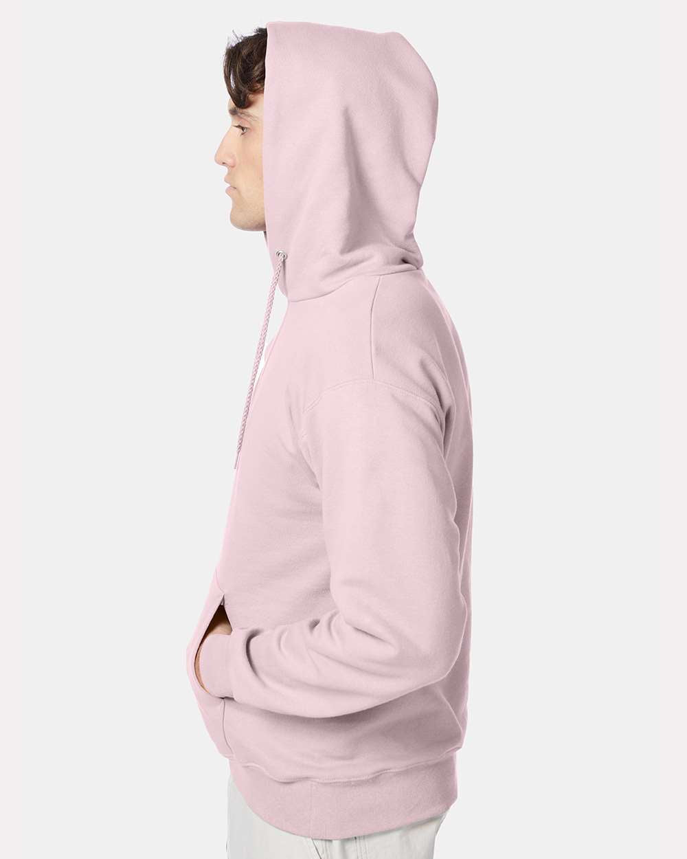 Unisex Ultimate Cotton® Hooded Sweatshirt - OnModelSide - B22200313 - Pale Pink